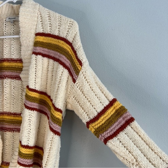 Madewell Striped Diaz Open Cardigan Eyelash Open Cable knit Academia Sz M - Picture 10 of 14